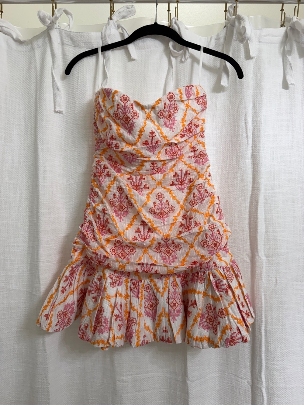 Hello Molly White Mini Dress with Pink & Orange Embroidery